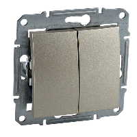 Выключатель 2-клавишный, IP44, сх. 5, 10а, 250В (титан) Sedna Schneider Electric. Вид 1