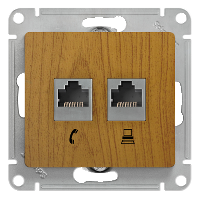 Розетка двойная RJ11+RJ45, кат.5e, механизм (дерево дуб) Glossa Systeme Electric. Вид 1