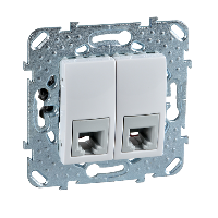 Розетка телефонная, RJ11, двойная, 4 контакта (белый) Unica Schneider Electric. Вид 1