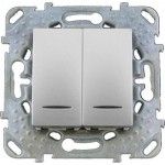 Выключатель 2-клавишный, 2 модуля, с индикацией (алюминий) Unica Top Schneider Electric