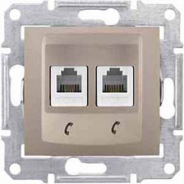 Розетка телефонная, RJ11, двойная, с пружинными зажимами (титан) Sedna Schneider Electric. Вид 1