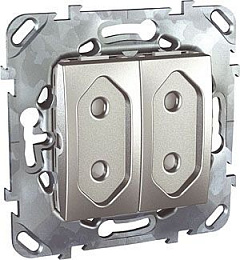 Розетка 2-модульная, без заземления, со шторками, 10 а (алюминий) Unica Top Schneider Electric. Вид 1