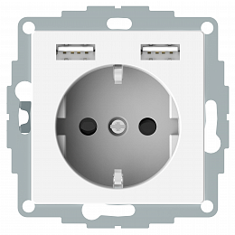 Розетка SCHUKO с 2 USB c зарядным устройством 2,4 a, sm (белый) Merten Schneider Electric. Вид 1