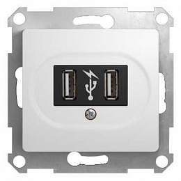 Розетка USB, механизм, 5В/1400 мА, 2х5В/700 мА (белый) Glossa Schneider Electric. Вид 1