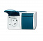 20/2 EBW-53 Розетка SCHUKO 16А 250В IP44, двойная, для открытого монтажа, с защитными шторками, серия ocean, цвет серый/сине-зелёный ABB. Вид 1.