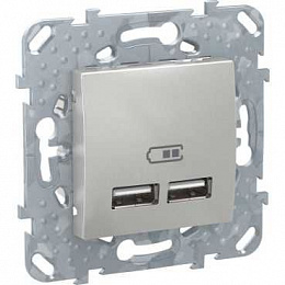 Розетка usb, 2.1 а (алюминий) Unica Top Schneider Electric. Вид 1
