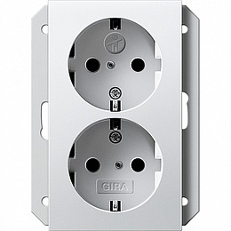 Розетка двухместная, с заземлением (белый матовый) System 55 Gira. Вид 1