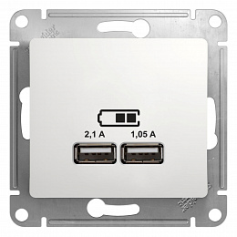 Розетка USB 5в/2100ма, 2х5в/1050ма, механизм(белый) Glossa Systeme Electric. Вид 1