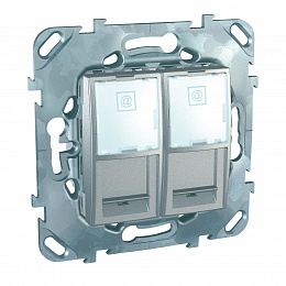 Розетка компьют., rj45, двойная, кат. 5е, с полем для надп. (алюминий) Unica Top Schneider Electric. Вид 1