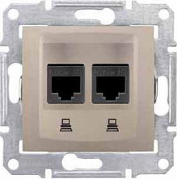 Розетка компьют., RJ45, двойн., кат. 5е, неэкран. utp, с пруж. заж (титан) Sedna Schneider Electric. Вид 1
