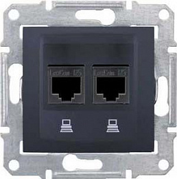 Розетка компьют., RJ45, двойн., кат. 5е, неэкран. utp, с пруж. заж (графит) Sedna Schneider Electric. Вид 1