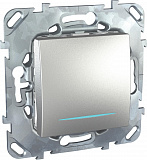 Выключатель 1-клавишный, кнопочный, с подсветкой, сх. 1а (алюминий) Unica Top Schneider Electric