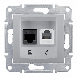 Розетка телеф.+компьют.,RJ11+RJ45,кат. 5е,неэкран. utp,с пруж. заж (алюминий) Sedna Schneider Electric. Вид 1