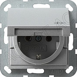 Розетка с заземлением, с крышкой (алюминий) System 55 GIRA. Вид 1