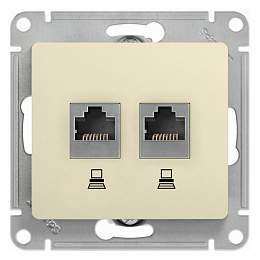 Розетка двойная компьютерная RJ45+RJ45, кат.5e, механизм (бежевый) Glossa Systeme Electric. Вид 1