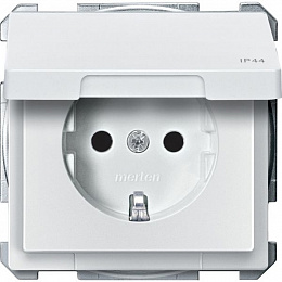 Розетка с заземлением, с крышкой IP44 ( (белый) Merten Schneider Electric. Вид 1
