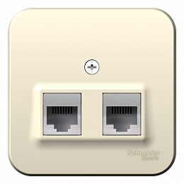 Розетка двойная: RJ45 компьютерная + RJ11 телефонная, изол. пл.,О/У (молочный) Blanca Systeme Electric. Вид 1