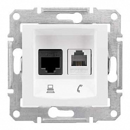Розетка телеф.+компьют.,RJ11+RJ45, кат. 5е,неэкран. utp,с пруж. заж (белый) Sedna Schneider Electric. Вид 1