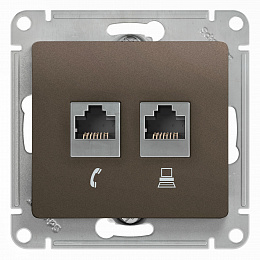 Розетка двойная RJ11+RJ45, кат.5e (шоколад) Glossa Systeme Electric. Вид 1