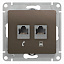 Розетка двойная RJ11+RJ45, кат.5e (шоколад) Glossa Systeme Electric. Вид 1.