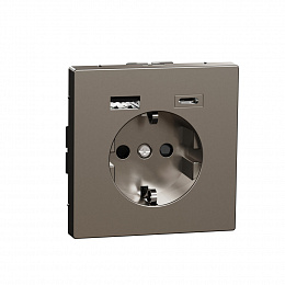Розетка силовая 16 A с зарядкой USB A+C 3 A (нержавеющая сталь) Merten D-Life Schneider Electric. Вид 1