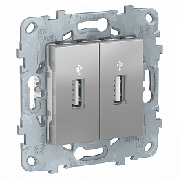 Розетка USB, 2-местный (алюминий) Unica New Schneider Electric. Вид 1