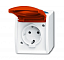 20 EW/DVN-53 Розетка SCHUKO 16А 250В IP44 для открытого монтажа, c красной крышкой, серия ocean, цвет серый/сине-зелёный ABB. Вид 1.