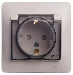 Розетка с заземлением со шторками и с крышкой 16А IP44, в сборе (белый) Glossa Systeme Electric. Вид 1