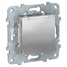Розетка с заземл., со шторками, с крышкой, 16 а, 250 в, ip40 (алюминий) Unica New Schneider Electric. Вид 1