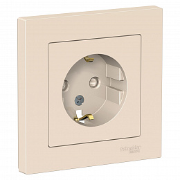 Розетка с заземлением со шторками, 16А, в сборе (бежевый) Atlas Design Systeme Electric. Вид 1