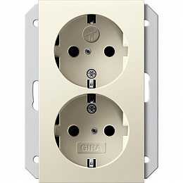 Розетка двухместная, с заземлением (кремовый глянцевый) System 55 Gira. Вид 1