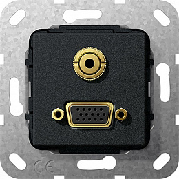 Розетка VGA+mini-jack (черный матовый) System 55 Gira. Вид 1