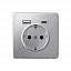 Розетка 16А с 2 USB A+C, 5В/2,4А/3,0А, 2х5В/1,5А, механизм (алюминий) ARTGALLERY Systeme Electric. Вид 1.