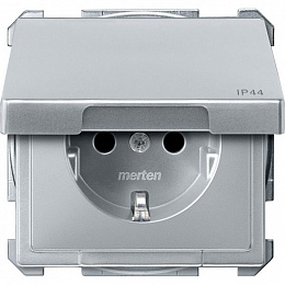 Механизм розетки с крышкой (сталь) Merten Aquadesign Schneider Electric. Вид 1