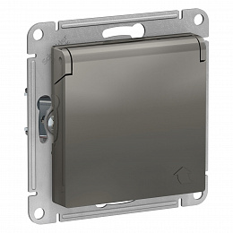 Розетка с заземл. со шторками с крышкой, 16А, IP20, механизм (сталь) Atlas Design Systeme Electric. Вид 1