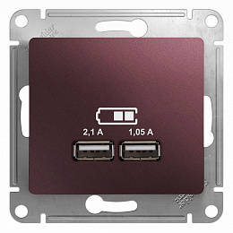 Розетка USB 5в/2100ма, 2х5в/1050ма, механизм, (баклажановый) Glossa Systeme Electric. Вид 1