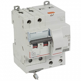 DX3 Дифф. автомат 2-полюсный, 63A, 30mA, тип АC, 6kA (хар-ка C) Legrand. Вид 1