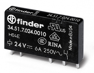 Реле с 1 перекидным контактом 6A (=24B DC) узкое - 5мм Finder. Вид 1