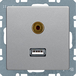 Розетка USB/3,5 мм Audio (алюминиевый, бархатный лак) Q.1/Q.3 Berker. Вид 1