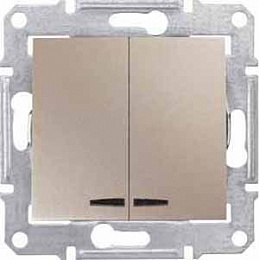 Выключатель 2-клавишный, с синей подсветкой, сх. 5а, 10а, 250В (титан) Sedna Schneider Electric. Вид 1