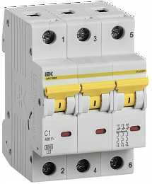 ВА47-60М Автоматический выключатель 3-полюсный, 1А, 6kA (хар-ка C) ИЭК. Вид 1