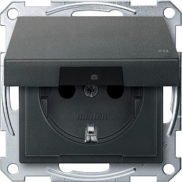 Розетка с крышкой, со шторками IP44 , qf sm (антрацит) Merten Schneider Electric. Вид 1