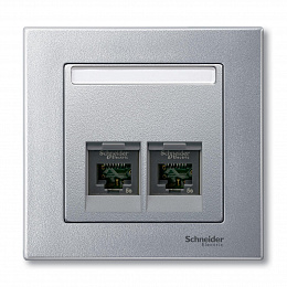 Центральная плата для розеток с разъемом RJ45 2 поста, sm (алюминий) Merten Schneider Electric. Вид 1