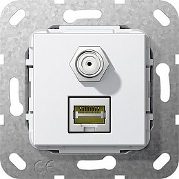 Розетка RJ45+SAT F (белый) System 55 Gira. Вид 1