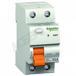 ВД63 Дифф. выкл. нагрузки (УЗО) 2-х полюсный 25A 30mA, тип АС Домовой Schneider Electric. Вид 1
