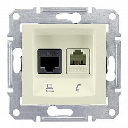 Розетка телеф.+компьют.,RJ11+RJ45, кат. 6, неэкран. utp,с пруж. заж, (бежевый) Sedna Schneider Electric. Вид 1
