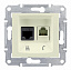 Розетка телеф.+компьют.,RJ11+RJ45, кат. 6, неэкран. utp,с пруж. заж, (бежевый) Sedna Schneider Electric. Вид 1.