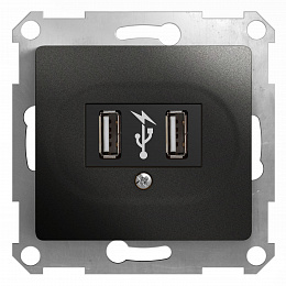 Розетка USB 5в /1400 ма, 2 х 5в /700 ма, механизм (антрацит) Glossa Schneider Electric. Вид 1