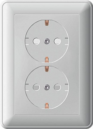 Розетка двойная 2К+З, 16А, 250В со шторками (белый)(в сборе) Wessen 59 Systeme Electric. Вид 1