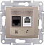 Розетка телеф.+компьют.,RJ11+RJ45, кат. 6, неэкран. utp,с пруж. заж (титан) Sedna Schneider Electric. Вид 1.